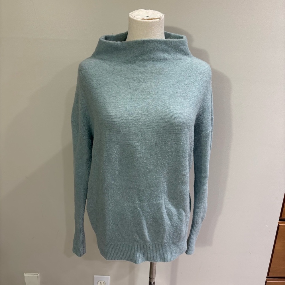 Ann Taylor Wool Blend Blue Mock Neck Pullover Sweater Sz XXSP Preppy Classic